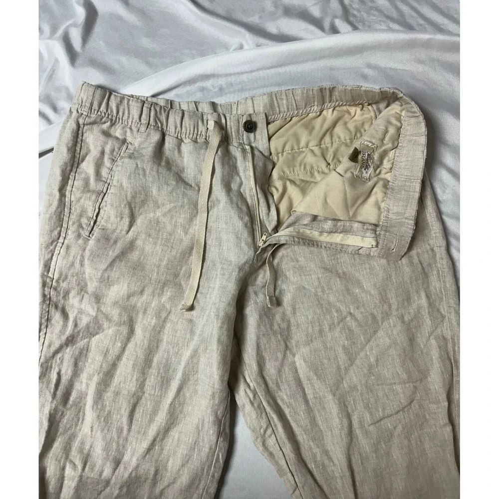 Tasso Elba Island Mens Linen Drawstring Pants Oatmeal Beige XL Tropical Summer